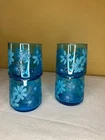 Vintage Anchor Hocking Aqua Blue Misty Daisy Embossed Glasses Set of 4