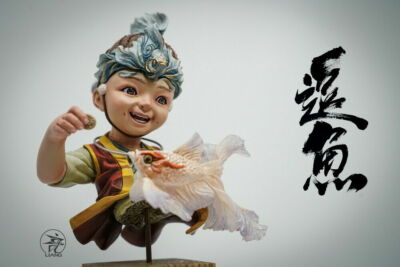 New In Stock YuanXingLiang Tease Fish Limited Painted Model Resin Figure 17cm