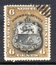 North Borneo. Issued 1894. SG. 73.  Black & Bistre. 6 Cents.  Used