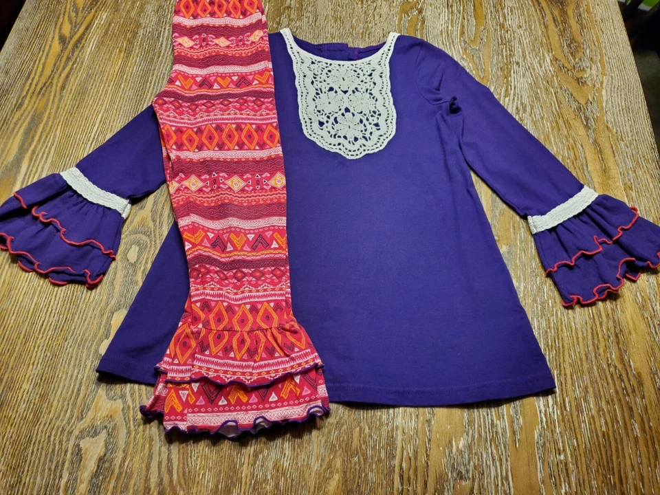 Goodlad Niñas 2 Piezas Conjunto Otoño Talla 6 Púrpura Camisa Top Mangas con Volantes Leggings Usado en Excelente Condición Foto 2 de 4