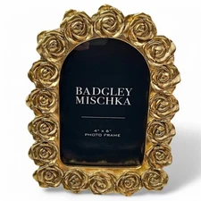 Badgley Mischka Photo Frame 6" x 8" (4" x 6" Inner) Golden Rose Design Arch Deco