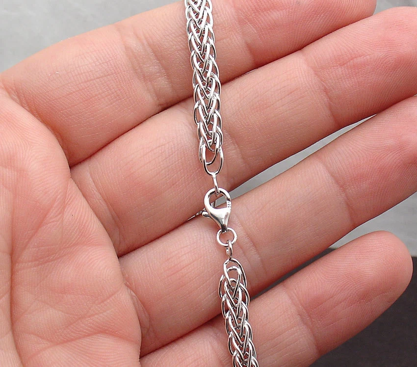 All Shiny Domed Wheat Spiga Bracelet with Lobster Clasp Real 14K White Gold QVC - Image 3 of 4