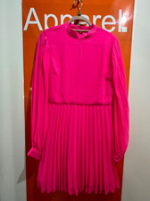 ASOS High Neck, Pleated, Long Sleeve Skater Mini Dress, Hot Pink, Size 12, SF,