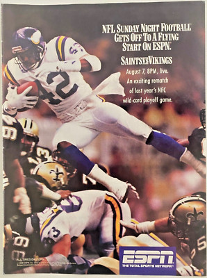 D.J. Dozier Minnesota Vikings vs Saints NFL ESPN Vintage 1988 Print Ad