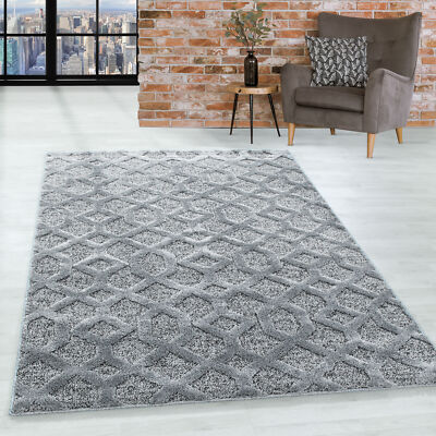 Kurzflor Design Teppich Looped Flor 3-D Gitter Muster Abstrakt