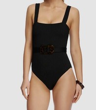  287 Jets Swim Women's Solid Black Belted Tank One Piece Swimsuit AUS 12 USA 8