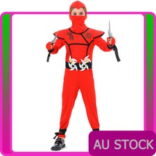 Boys Stealth Red Ninja Costume Kids Japanese Fighter Warrior Book Week Kungfu