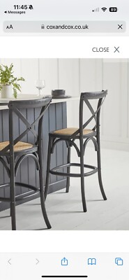 Cox Cox Solid Black Oak Rattan Set of Two Cross Back Counter Stools RRP  £595 UK