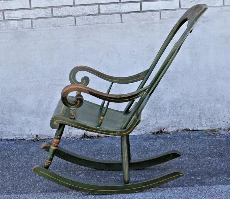 Антикварное большое кресло-качалка XIX века с ручной росписью из клена — деревенское дерево - Изображение 4 из 4