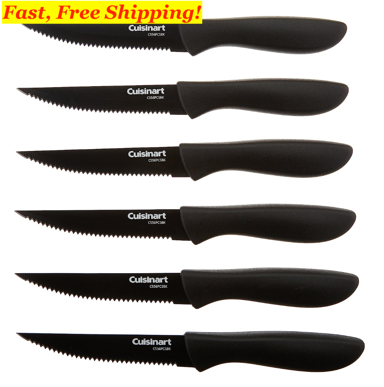 Cuisinart 6 Steak Knife Set BLACK Advantage Ceramic Coated Stainless Steel eBay