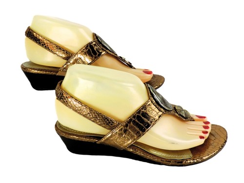 IMPO Size 7.5 M Copper Snake Print Sling Back Thong Sandals 1.5inch Wedge Heel - Picture 8 of 15