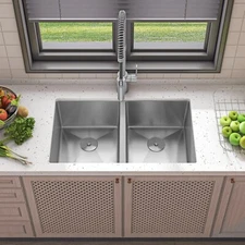 Sinber 32" Undermount Double Bowl 304 Stainless Steel Kitchen Sink HU3219D-S-16E