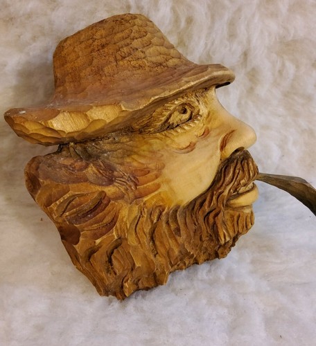 VTG Carved Spirit Tree face Wooden beard Old man pipe folk art German ...