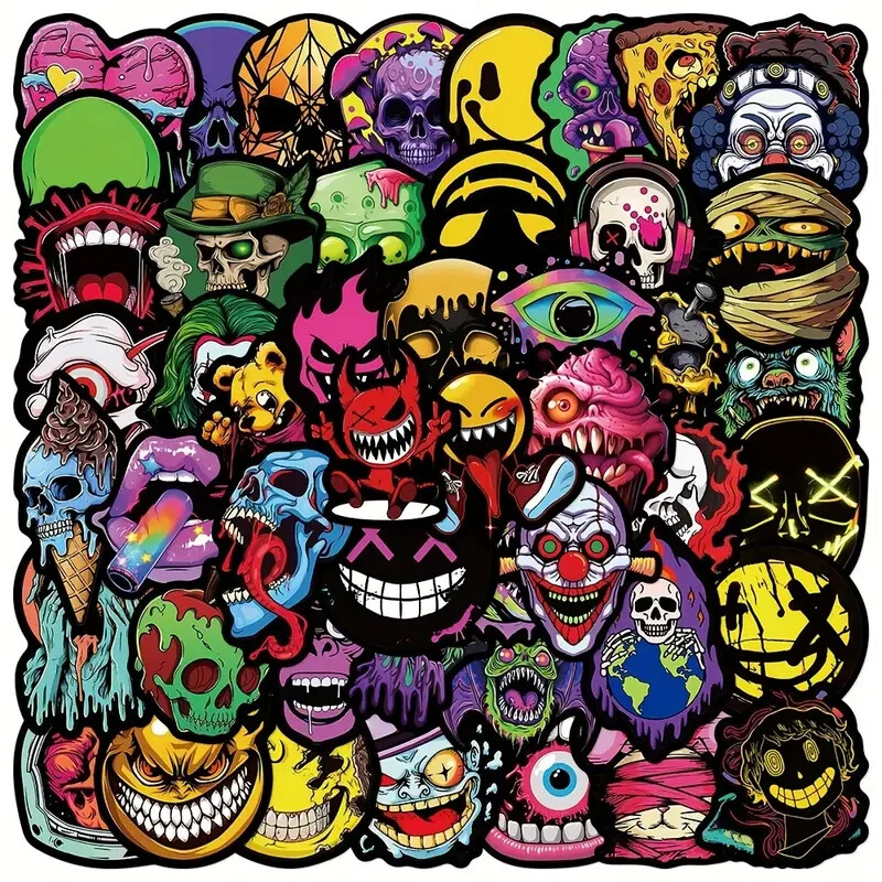 100 Adesivi Neon A Tema Horror – Teschi, Fantasmi E Zucche, Impermeabili E Senza Residui, Per Bottiglie, Skateboard E Valigie