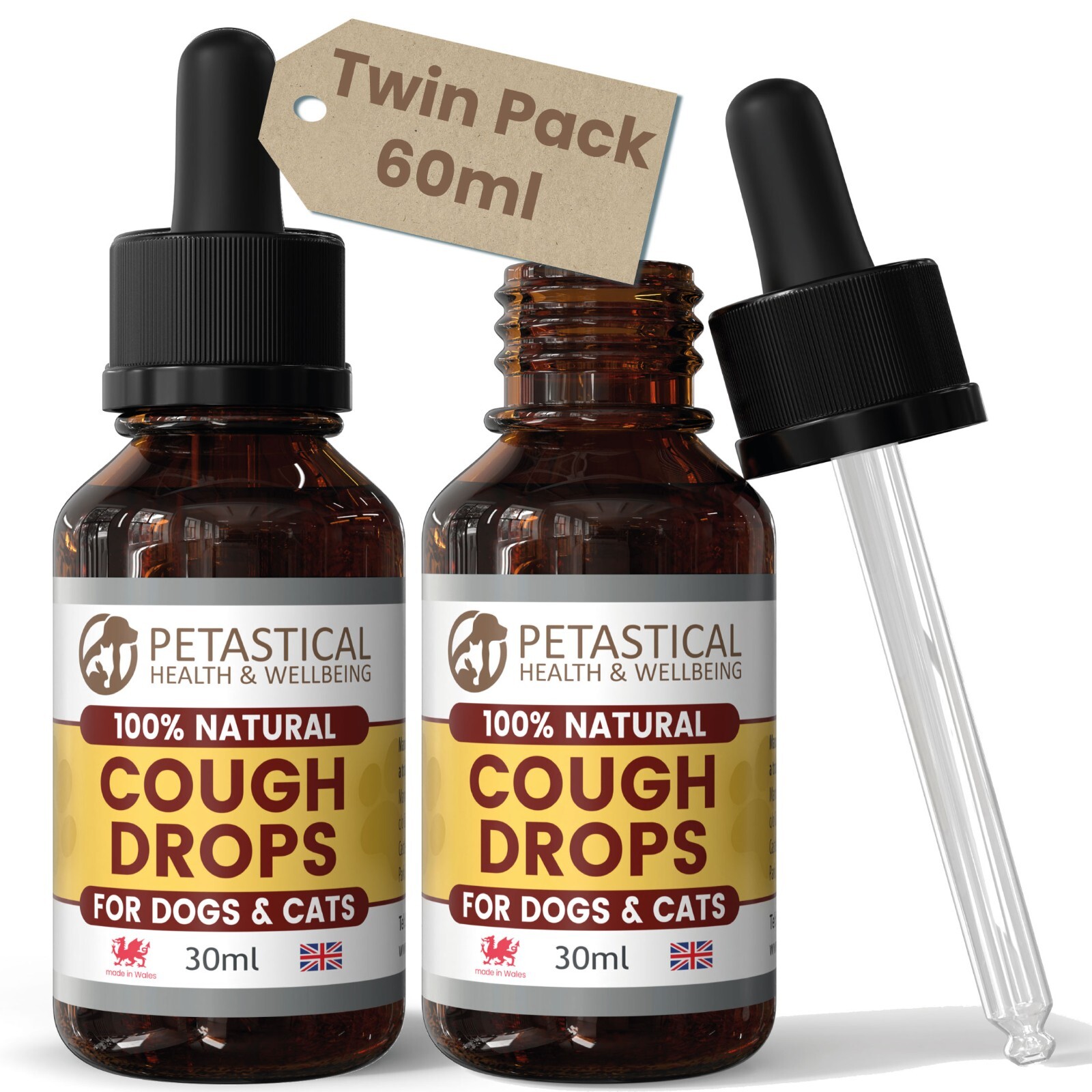 Cough Medicine for Dogs Cats, Dry Kennel Cough Treatment, Petastical Twin Pack