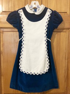 blue and white pinafore dress