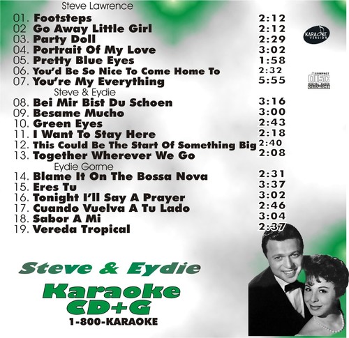 CUSTOM KARAOKE STEVE & EYDIE 19 SONG cdg CD+G STEVE LAWRENCE EYDIE GORME RARE - Picture 2 of 2