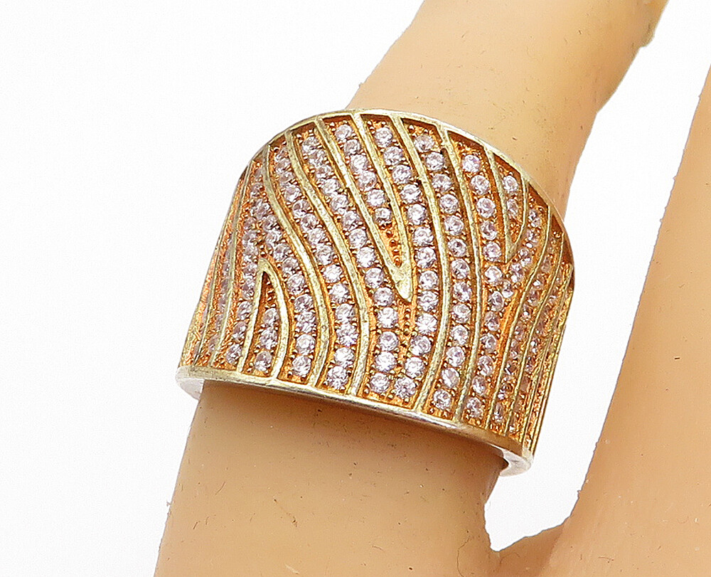 925 Sterling Silver Topaz Gold Plated Swirl Tapered Band Ring Sz 7