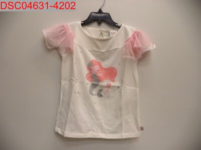 Stain, Boboli Girls White Mermaid Ruffle Sleeve Graphic T-Shirt 6 8445470026075