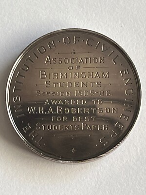  1906 GREAT BRITAIN UK INSTITUTION OF CIVIL ENGINEERS BEST PAPER MEDAL - NAMED 