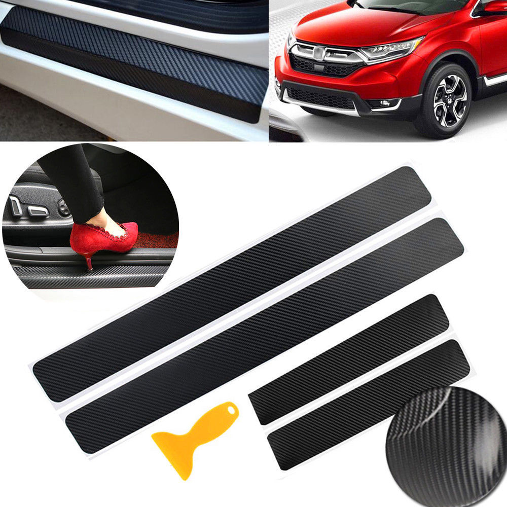 4pcs 4D Carbon Fiber Style Auto Car Door Sill Threshold Sticker Anti