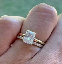 2.30 Carat Radiant Cut Moissanite Solitaire Ring with Band CHARLES & COLVARD