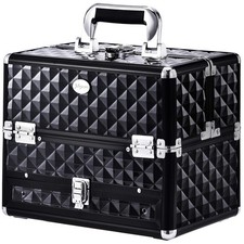 Makeup Train Case Professional Travel Cosmetic Case Organizer Drawer Black