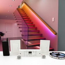 Motion Sensor with Daylight Sensor LED Stair Light Kit KMG-45, 16.4FT RGB Cuttab