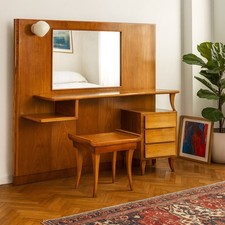Coiffeuse Vintage Design Plaquée en Chêne avec Miroir Années 50 Originale