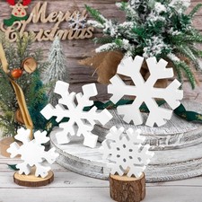 4 Pcs Christmas Snowflake Decor Multiple Sizes Wooden Tiered Large, White