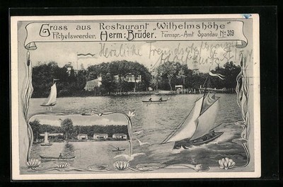 Berlin-Pichelswerder, Ansichtskarte, Restaurant Wilhelmshöhe, Partie am See 191 