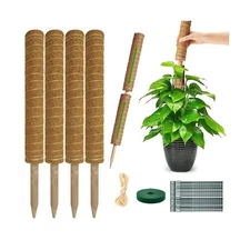Moss Pole Monstera Plant Support: 4 Pack 16 inch Stackable Coco Coir Moss Tot...