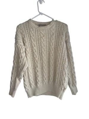 VTG American Eagle Fisherman Crewneck Sweater Knit Chunky Cable Ivory Men Large