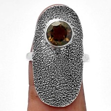Natural Smoky Quartz - Brazil 925 Sterling Silver Ring s.9 Jewelry R-1550