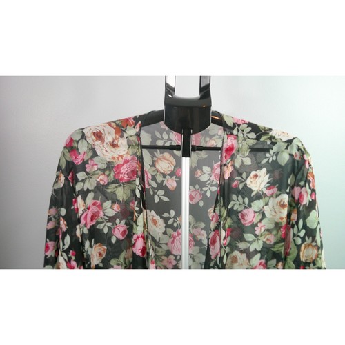 LuLaRoe Women's Black Floral Sheer Kimono Cover up Medium - Picture 3 of 7