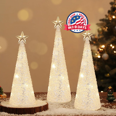 Árbol de Navidad de cristal LED de mesa con purpurina y cuentas luz amarilla cál