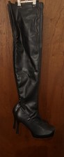 EXTREME FETISH HEELS BLACK FAUX LEATHER THIGH HIGH BOOTS * 6 uk * DOMINATRIX