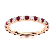 Full Eternity 2MM Round White Topaz  Ruby 925 Sterling Silver Rose Plated Ring