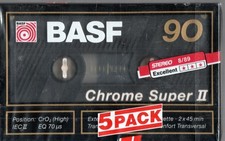 5 x MC BASF Chrome Super II 90, original verpackte Audio Leerkassetten