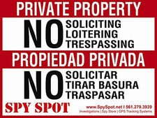 Private Property No Soliciting Loitering Trespassing Warning Sign  English  Sp