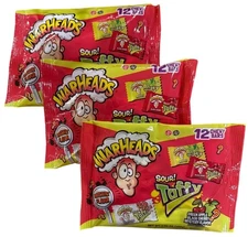 3 Warheads Sour Taffy 12 Bars/Bag 3.59 oz ea Black Cherry, Green Apple & Mystery