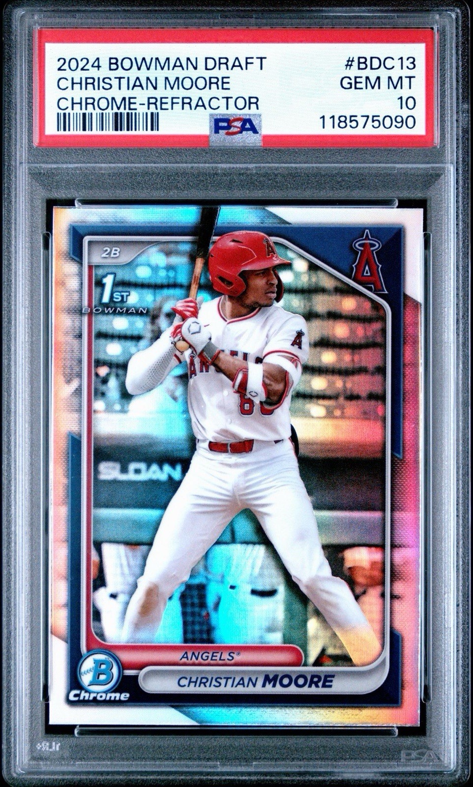 Christian Moore [RC] - 2024 Bowman Draft Chrome 1st Refractor | Angels - PSA 10