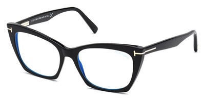 New Tom Ford Women Cat-Eye Eyeglasses FT5709-B 001 Shiny Black 54mm
