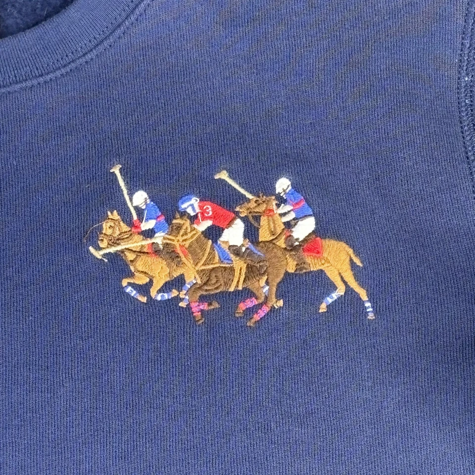 Polo Ralph Lauren Sweatshirt Youth M Navy Crewneck Polo Stampede Players 3 Logo - Image 3 of 4