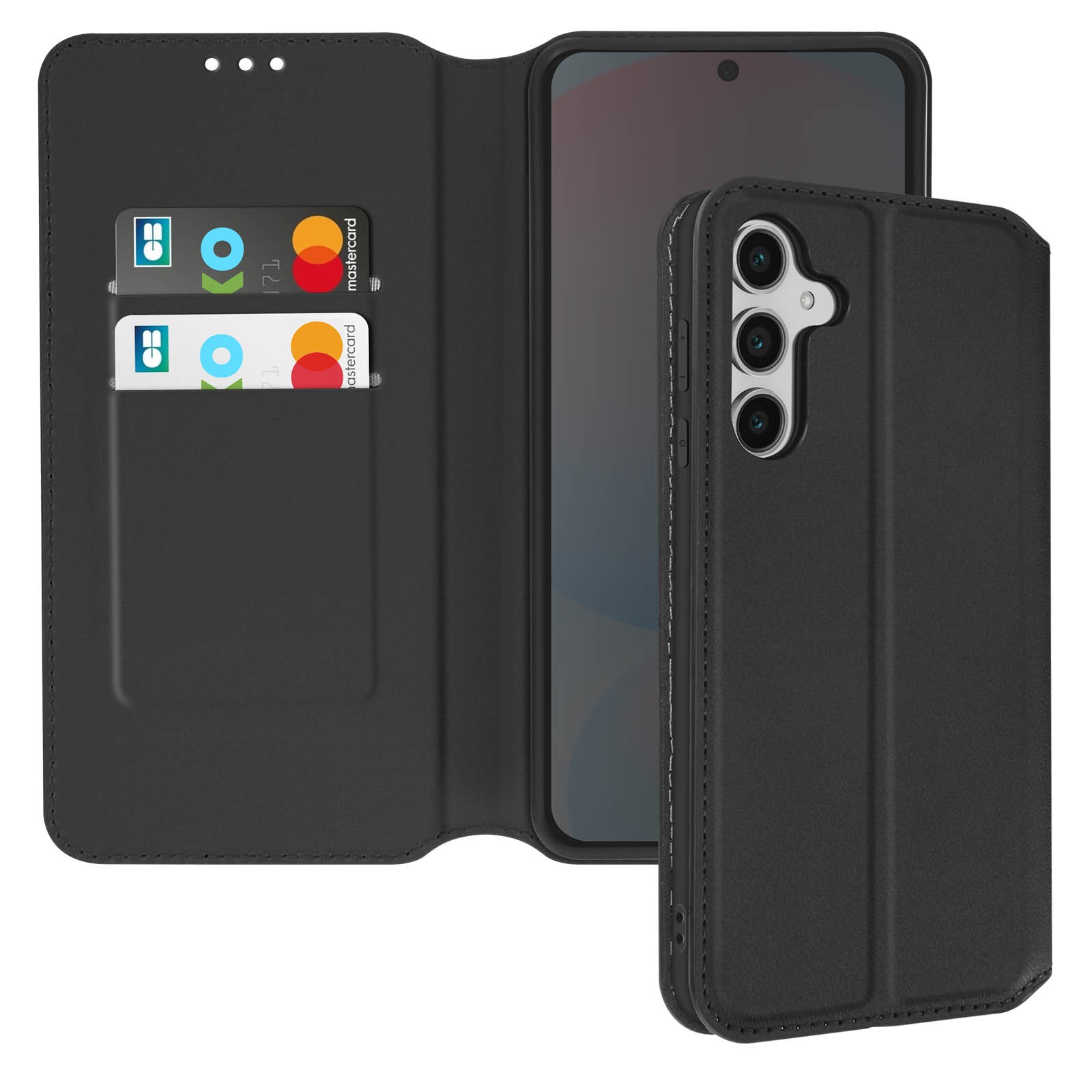 Housse pour Samsung Galaxy S24 FE avec clapet porte-carte et support bleu
