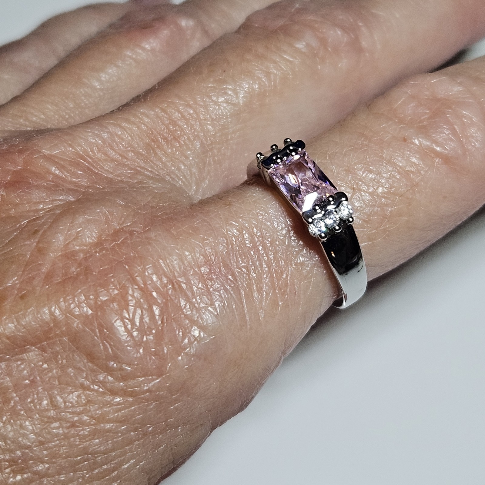 Silver Tone Pink Rectangular Rhinestone Clear Rhi… - image 5