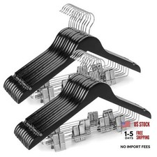Wooden Suit Hangers with Adjustable Metal Clips  , Solid Wood 20 Pack Black