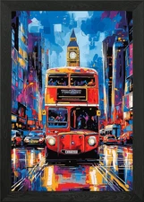 Pop Art London Bus with Big Ben Bac Framed Wall Art Poster Canvas Print Picture