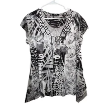 Style & Co Blouse Women's Petite Lace Y2k V-Neck Short Sleeve Printed Top