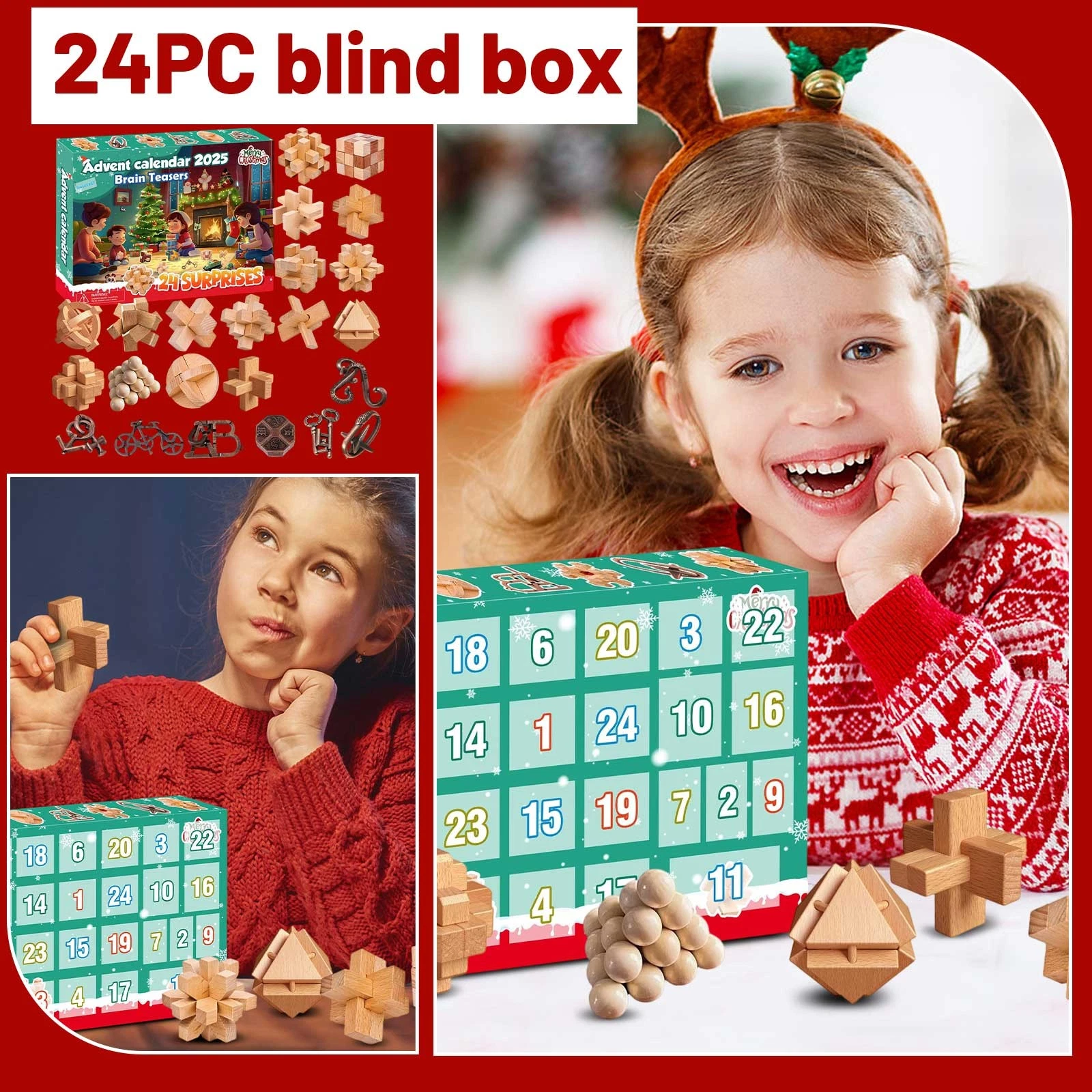Countdown Brain Teasers Toy Lu Ban's Lock Advent Calendar 24 Days 3D Blind Boxes